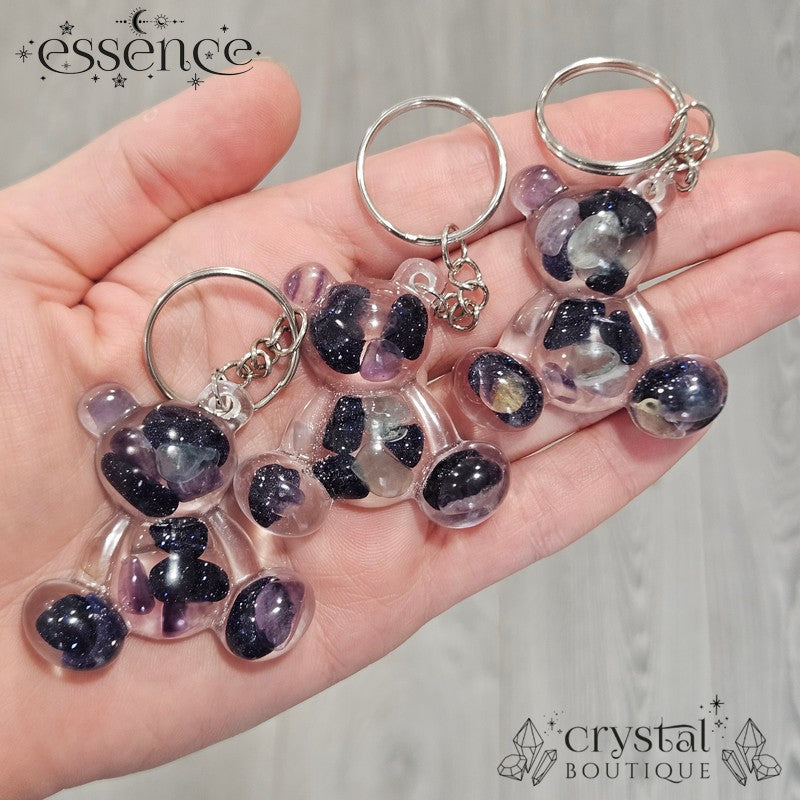 Zodiac teddy resin keyring with crystal chips  (Aries, Taurus, Gemini)