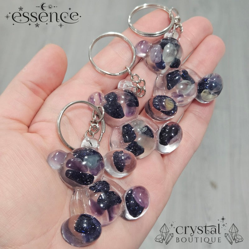 Zodiac teddy resin keyring with crystal chips  (Aries, Taurus, Gemini)