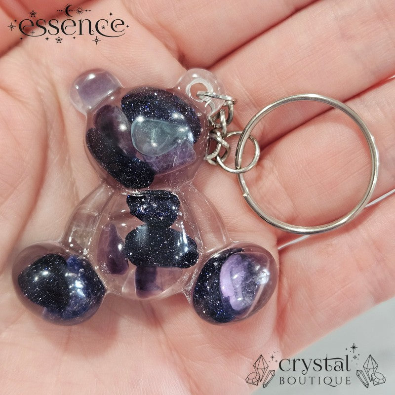 Zodiac teddy resin keyring with crystal chips  (Aries, Taurus, Gemini)