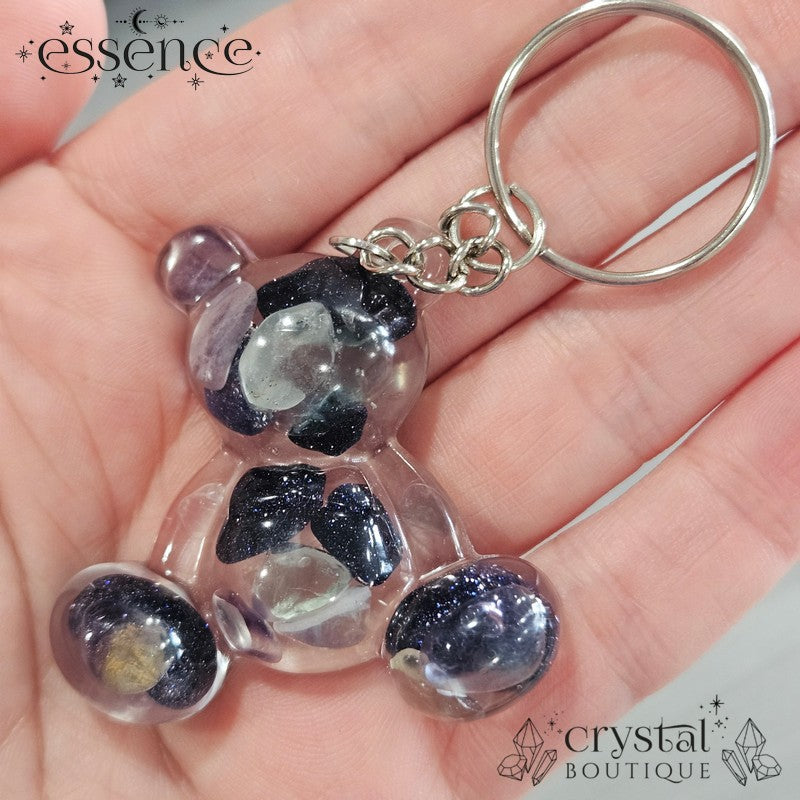 Zodiac teddy resin keyring with crystal chips  (Aries, Taurus, Gemini)