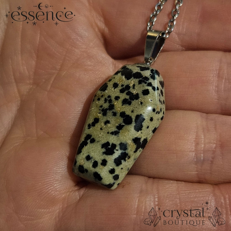 Dalmatian Jasper coffin necklace