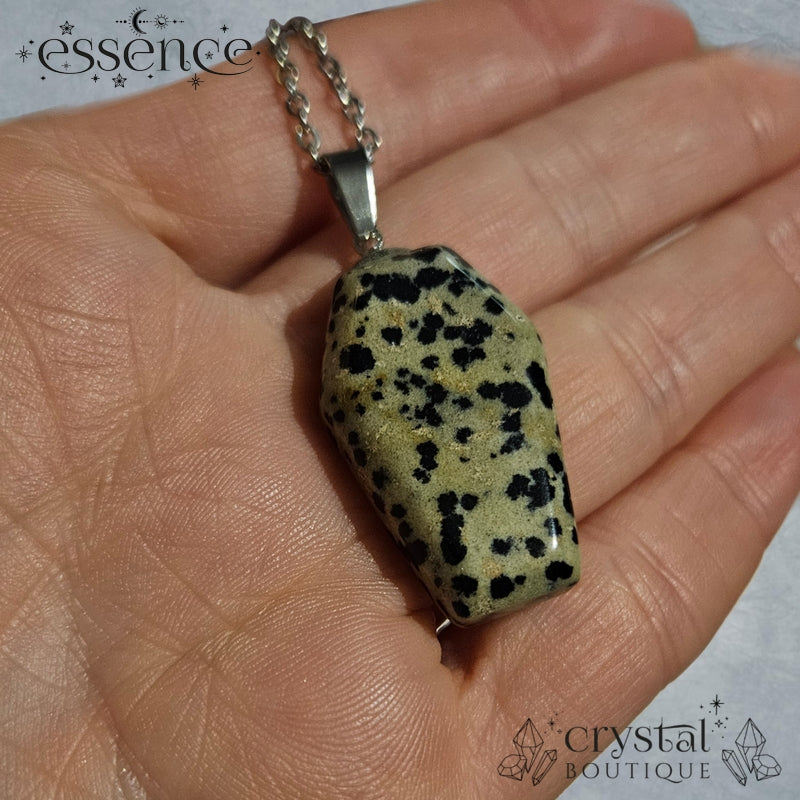 Dalmatian Jasper coffin necklace