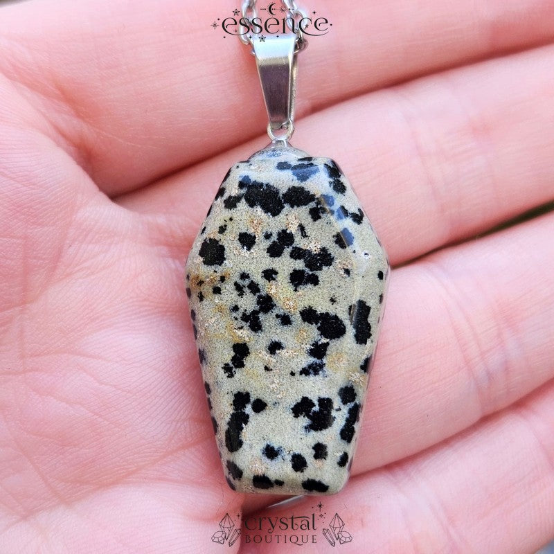 Dalmatian Jasper coffin necklace