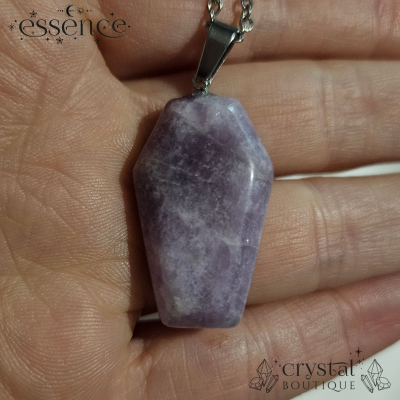 lepidolite coffin necklace