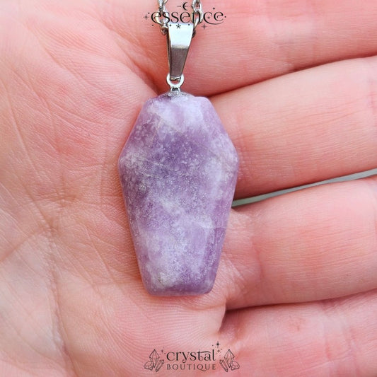 lepidolite coffin necklace