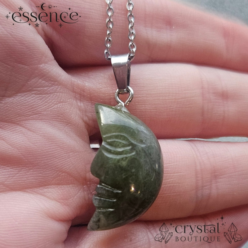 Moss Agate Moon Necklace