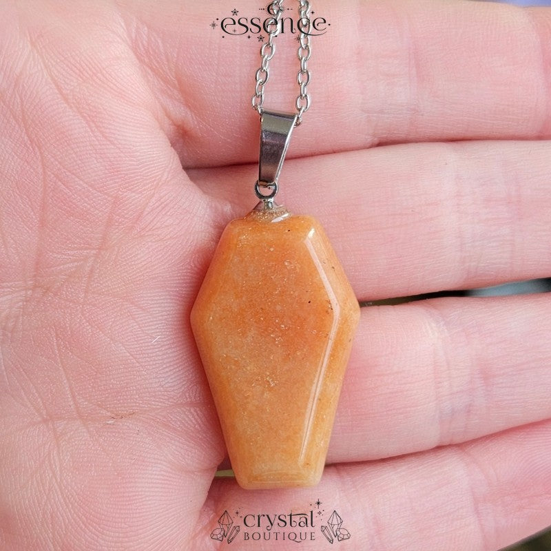 Orange Aventurine Coffin Necklace