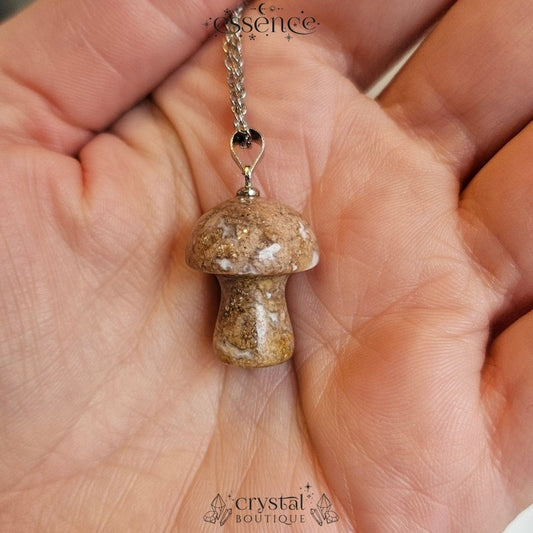 Pink Agate Mushroom Necklace