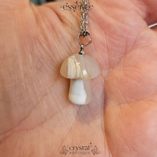 White Agate Mushroom Necklace