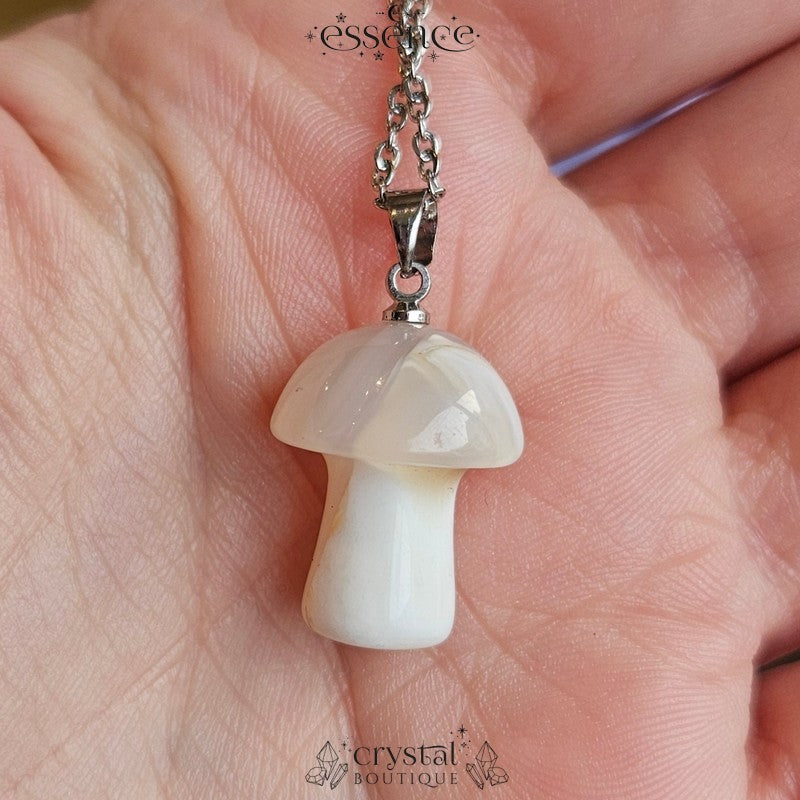 White Agate Mushroom Necklace