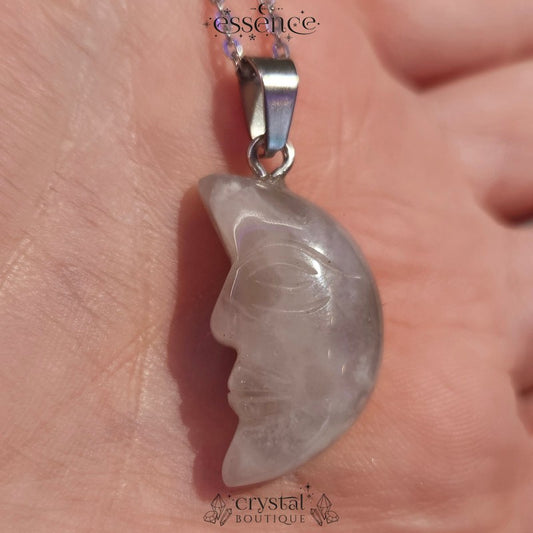 White Lace Agate Moon Necklace