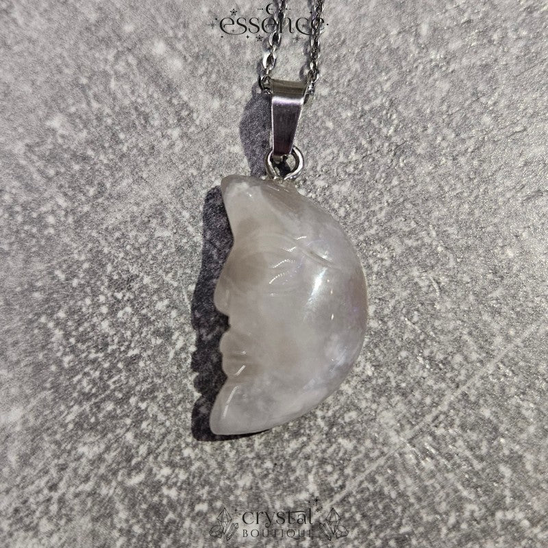 White Lace Agate Moon Necklace