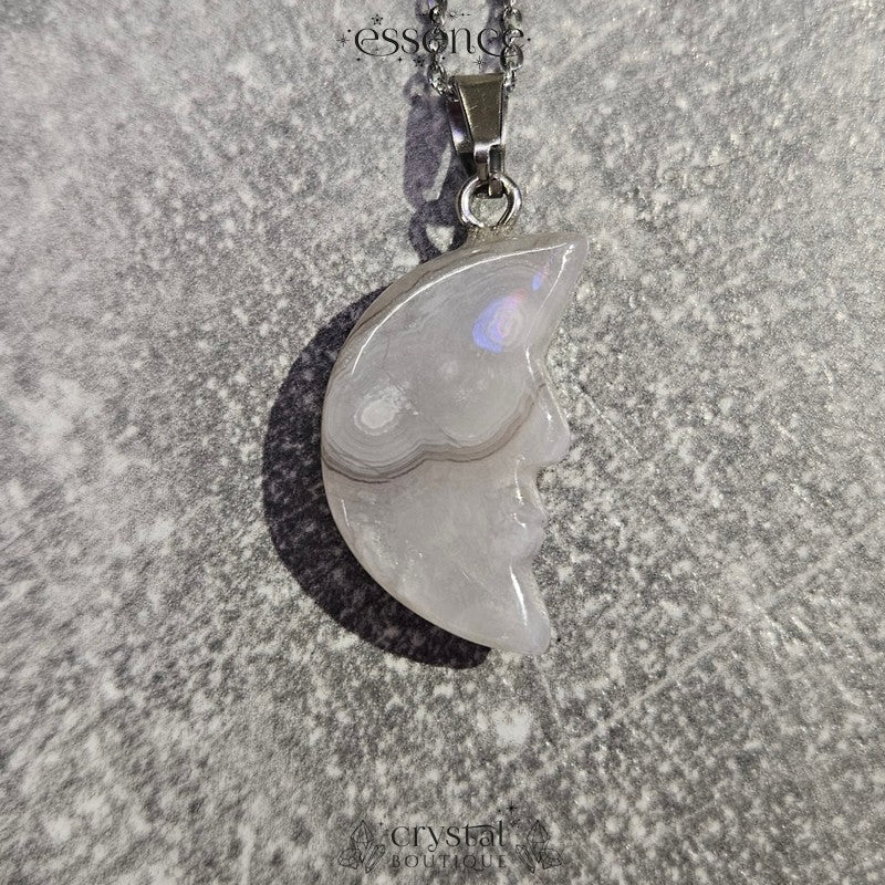 White Lace Agate Moon Necklace