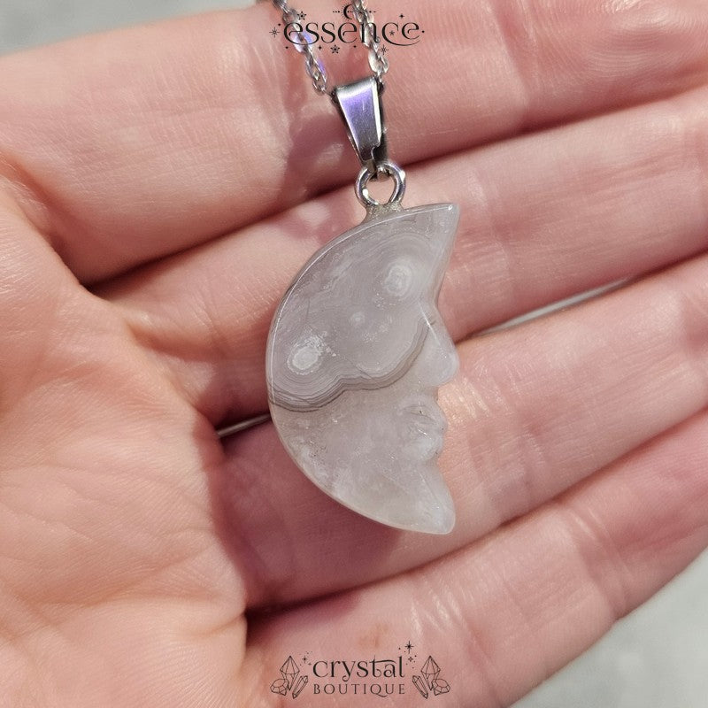 White Lace Agate Moon Necklace