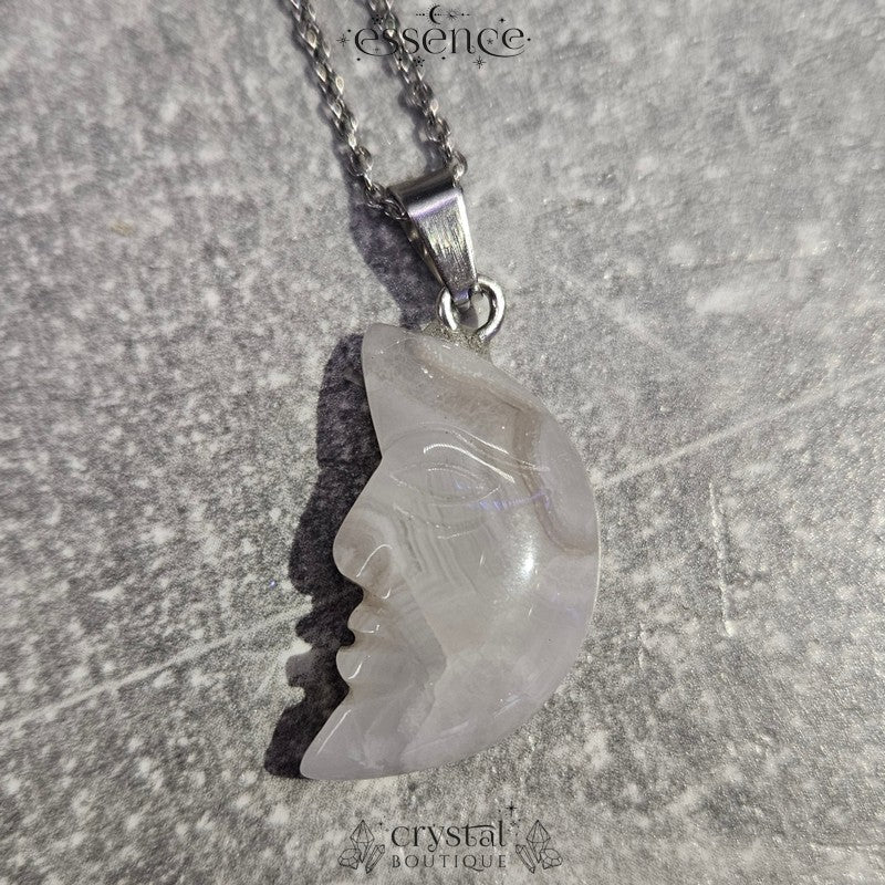 White Lace Agate Moon Necklace