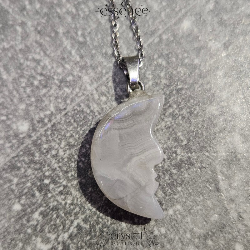 White Lace Agate Moon Necklace