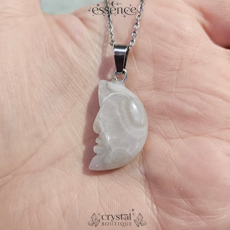 White Lace Agate Moon Necklace