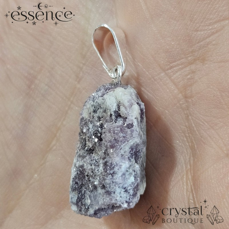 Raw Lepidolite Pendant with Silver Plated Bail