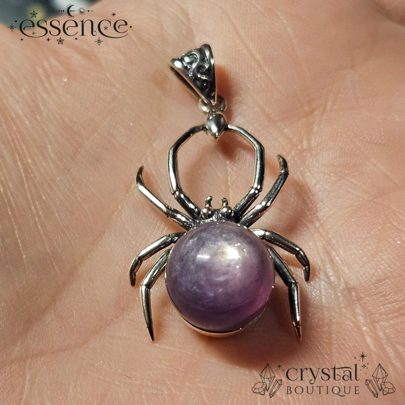 S925 Lepidolite Spider Pendant