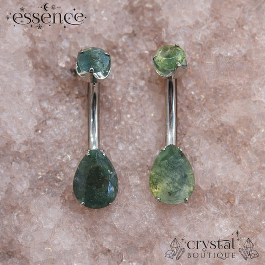 Moss Agate Teardrop Navel Bar