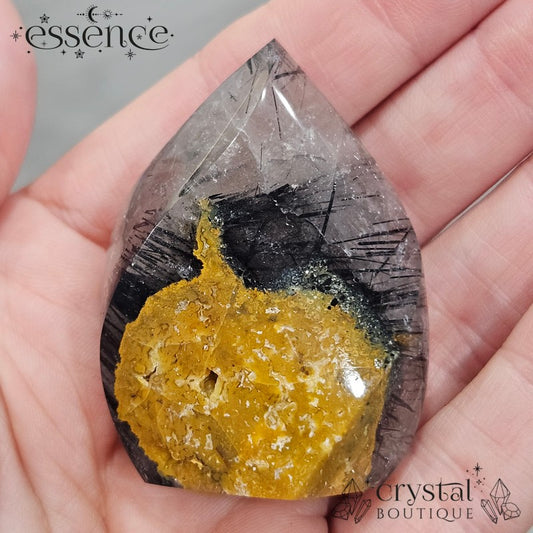 Black Tourmalated Quartz With Limonite Flame