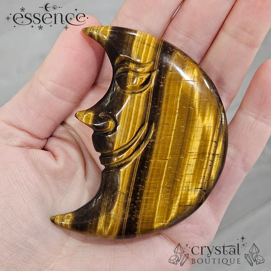 Golden Tiger's Eye Moon Face Carving – 86g of Flashy Lunar Magic