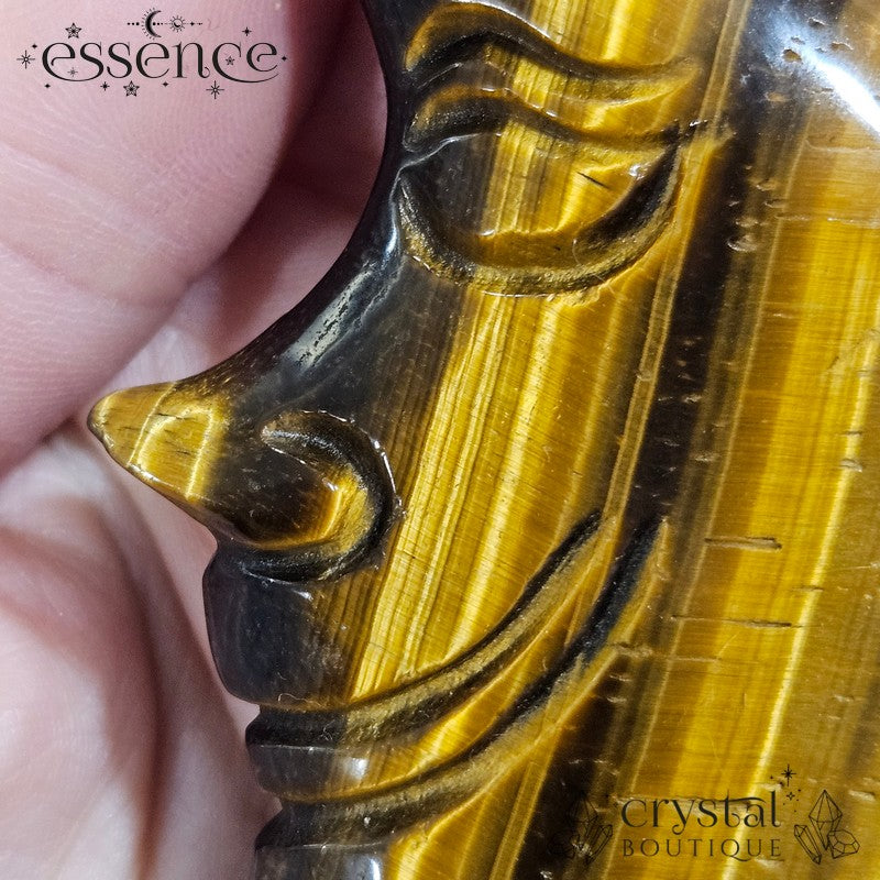 Golden Tiger's Eye Moon Face Carving – 86g of Flashy Lunar Magic