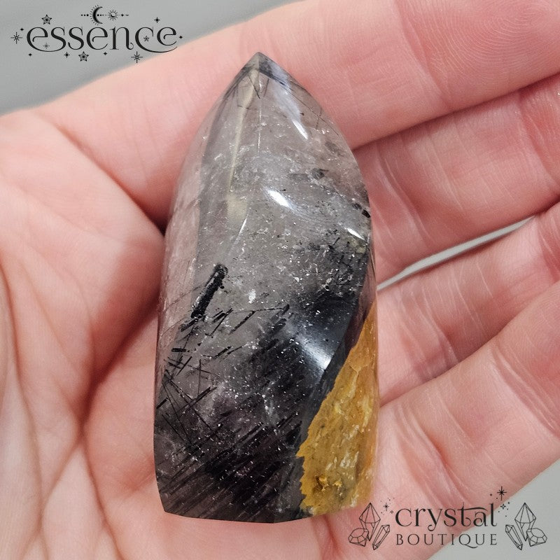Black Tourmalated Quartz With Limonite Flame