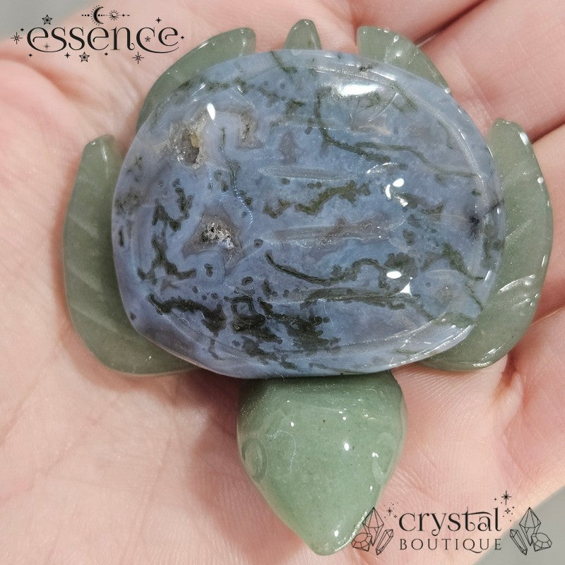 Green Aventurine Turtles with Moss Agate Shells